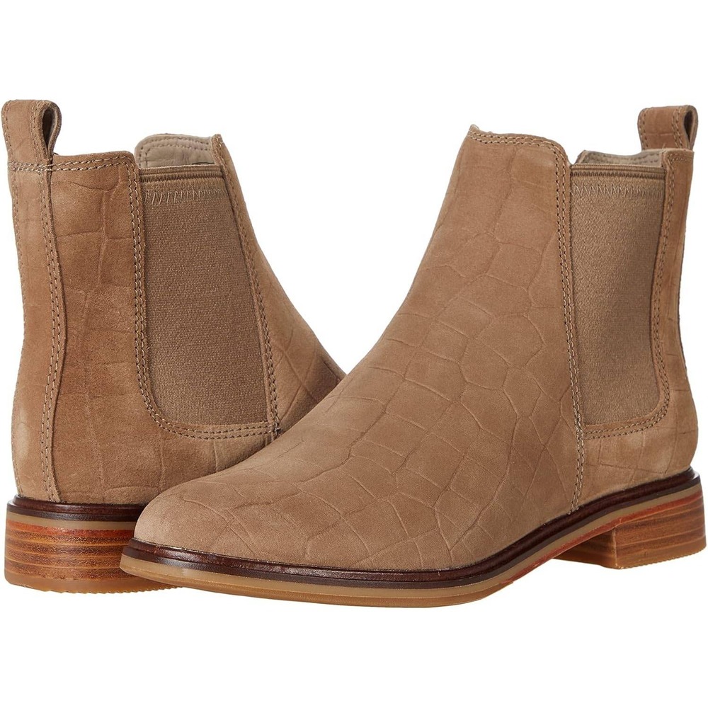 Clarks Clarkdale Arlo Tan Croc‎ Embossed Leather Chelsea Ankle Boots 6.5 M NEW